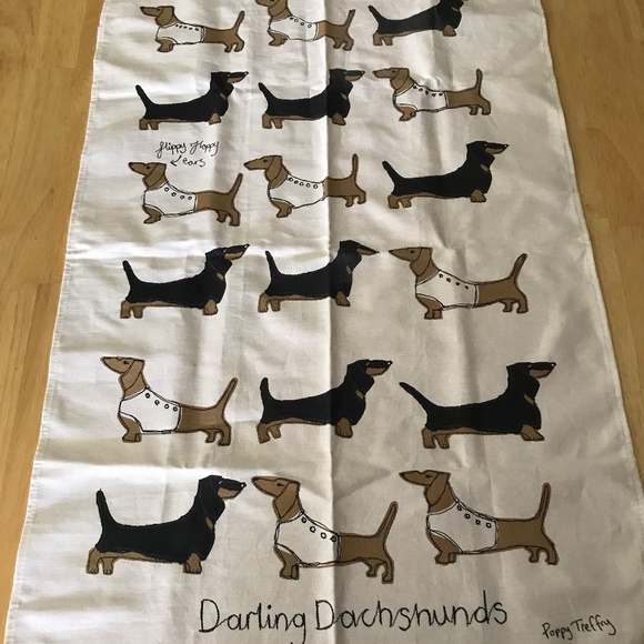 ANTHROPOLGIE - POPPY TREFFY - DACHSHUND TEA TOWEL - Picture 1 of 6